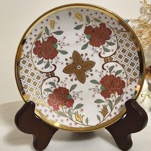 Decorative Imari Style Floral Porcelain Plate with Gold Trim - Set Of 3
